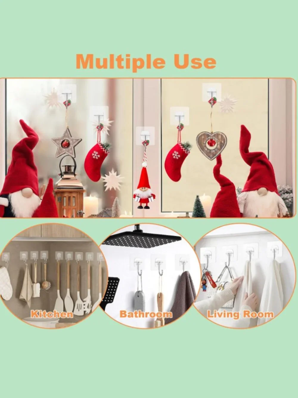 2/$16 💥🆕 10pk Heavy Duty Wreath Hangers Front Door Clear Adhesive Hooks | 7334